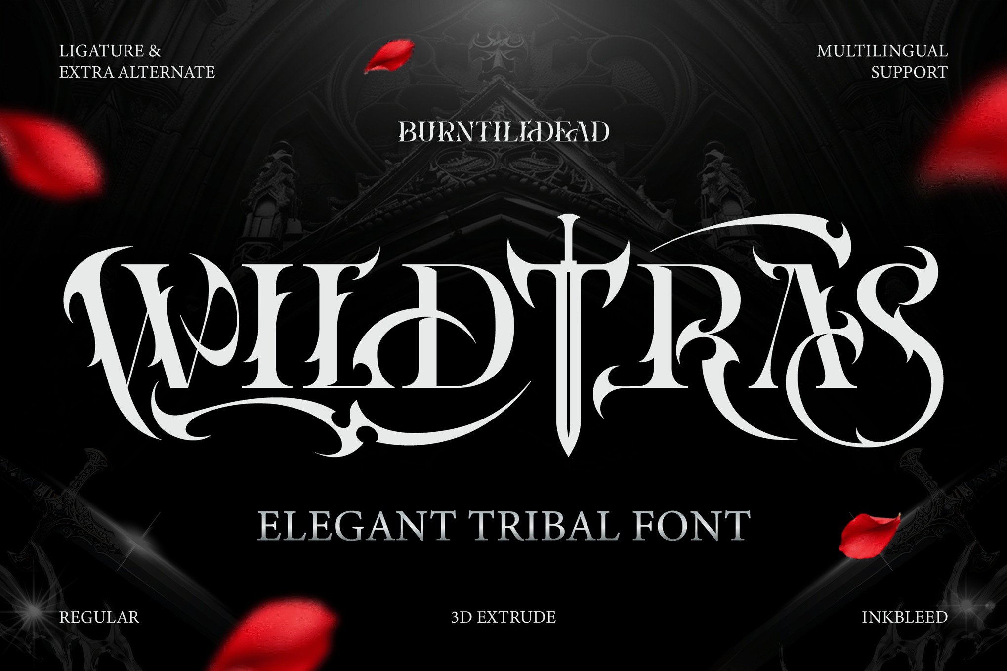 哥特式黑暗金属品牌海报游戏标题设计装饰英文字体安装包 Wildtras特色图 哥特式黑暗金属品牌海报游戏标题设计装饰英文字体安装包 Wildtras