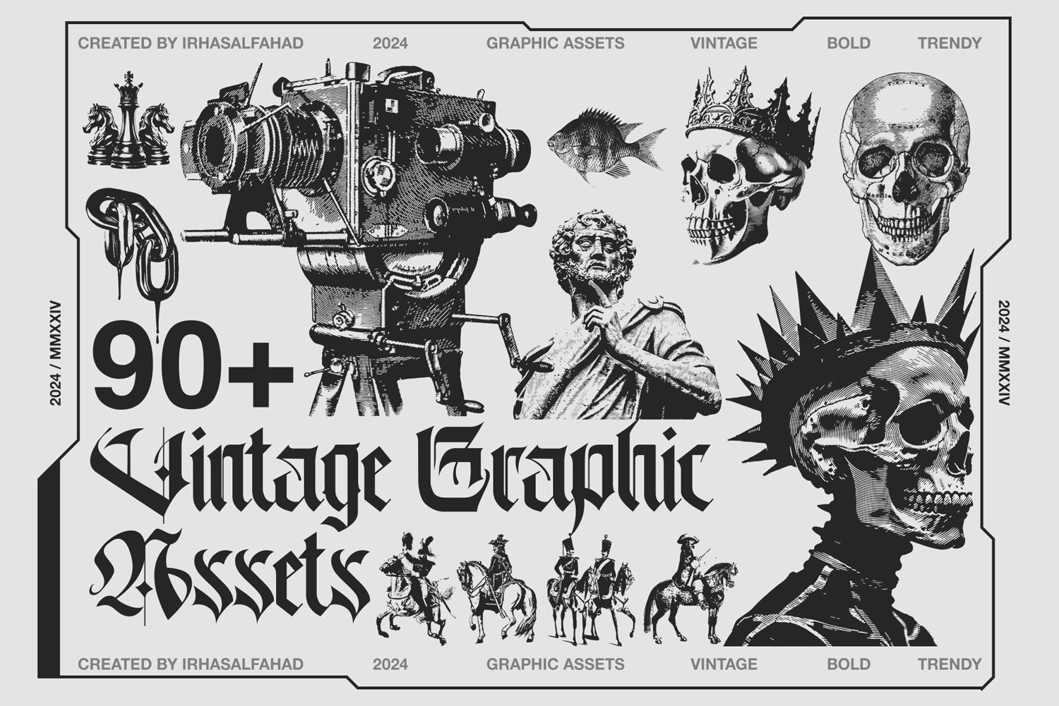 90+款复古骨骼动物物品载具肖像T恤品牌设计ai矢量插图图形素材 90+ Vintage Graphic Assets特色图 90+款复古骨骼动物物品载具肖像T恤品牌设计ai矢量插图图形素材 90+ Vintage Graphic Assets