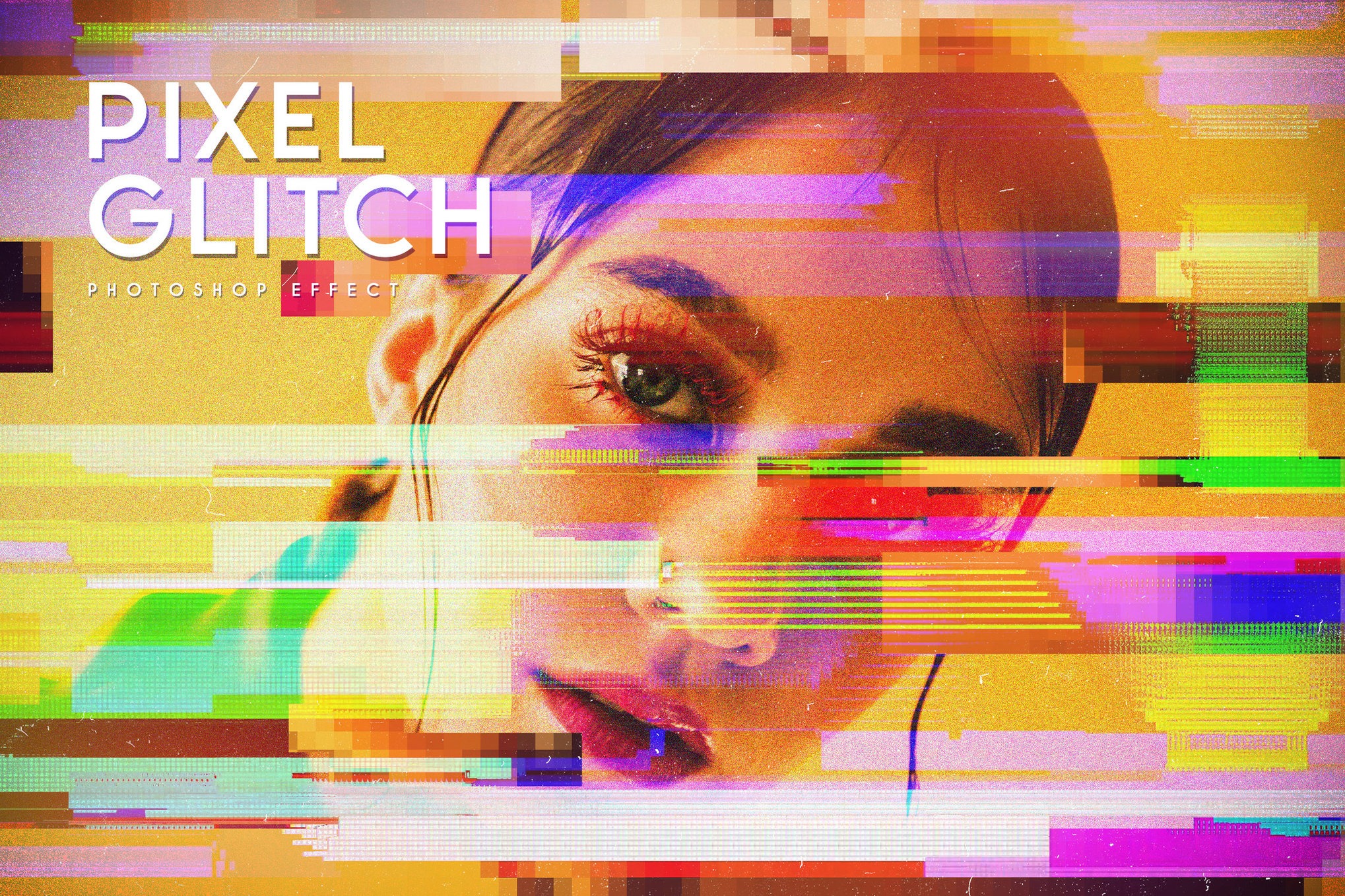 复古信号故障扭曲海报照片效果ps特效滤镜样机 Pixel Glitch Photo Effect插图 复古信号故障扭曲海报照片效果ps特效滤镜样机 Pixel Glitch Photo Effect插图