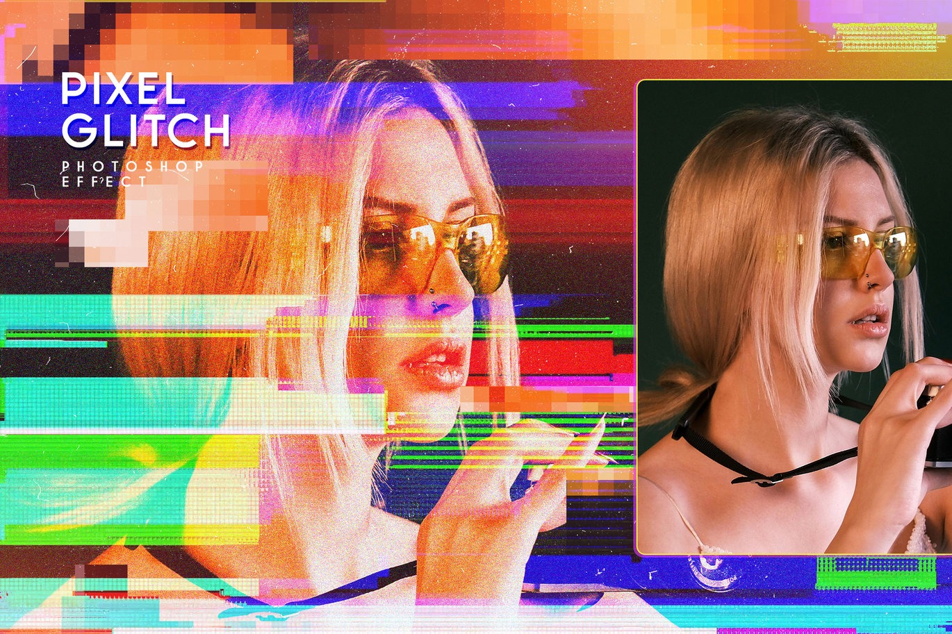 复古信号故障扭曲海报照片效果ps特效滤镜样机 Pixel Glitch Photo Effect插图5 复古信号故障扭曲海报照片效果ps特效滤镜样机 Pixel Glitch Photo Effect插图5
