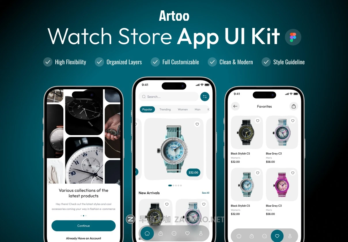 40+屏高端奢侈品钟表手表电商应用程序app ui界面设计figma模板套件素材Artoo – Watch Shop App UI Kit插图 40+屏高端奢侈品钟表手表电商应用程序app ui界面设计figma模板套件素材Artoo – Watch Shop App UI Kit插图