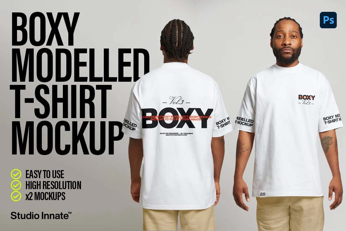 2款场景嘻哈超大男士T恤半袖印花logo设计ps贴图效果图样机模板 Boxy Modelled T-Shirt Mockup特色图 2款场景嘻哈超大男士T恤半袖印花logo设计ps贴图效果图样机模板 Boxy Modelled T-Shirt Mockup