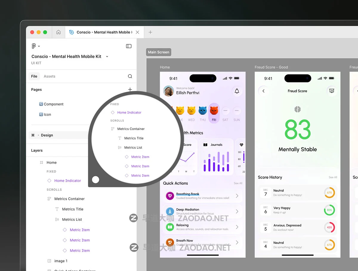 30+屏心里健康冥想情绪数据日记记录跟踪app应用程序设计figma模板ui套件素材 Conscio – Mental Health App Kit插图3 30+屏心里健康冥想情绪数据日记记录跟踪app应用程序设计figma模板ui套件素材 Conscio – Mental Health App Kit插图3