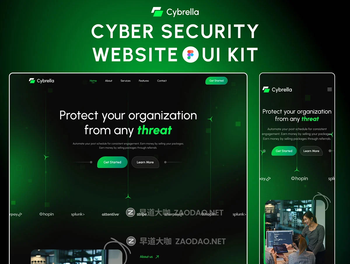 12+屏高保真暗调网络安全信息科技技术服务网站SaaS平台ui界面设计figma格式模板套件 Cybrella – Cyber Security Website UI Kit插图1 12+屏高保真暗调网络安全信息科技技术服务网站SaaS平台ui界面设计figma格式模板套件 Cybrella – Cyber Security Website UI Kit插图1