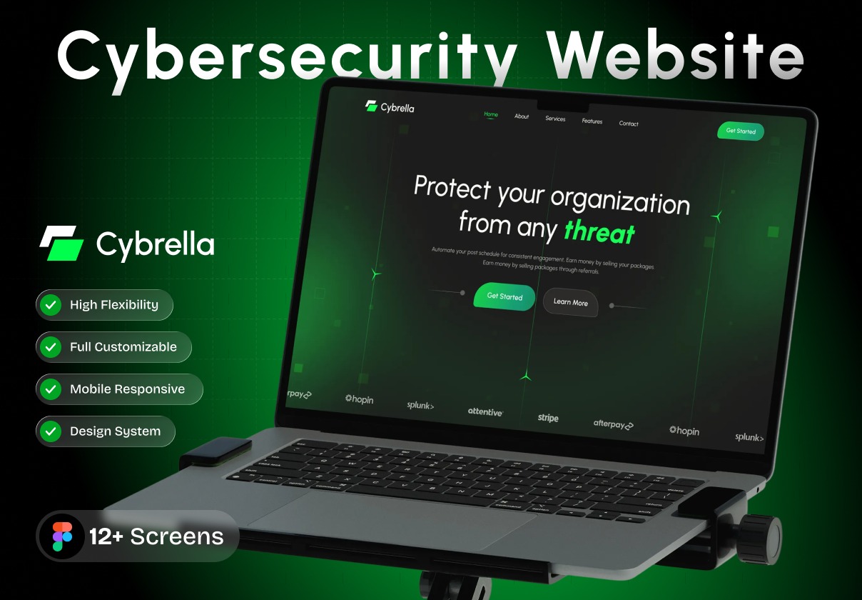 12+屏高保真暗调网络安全信息科技技术服务网站SaaS平台ui界面设计figma格式模板套件 Cybrella – Cyber Security Website UI Kit特色图 12+屏高保真暗调网络安全信息科技技术服务网站SaaS平台ui界面设计figma格式模板套件 Cybrella – Cyber Security Website UI Kit