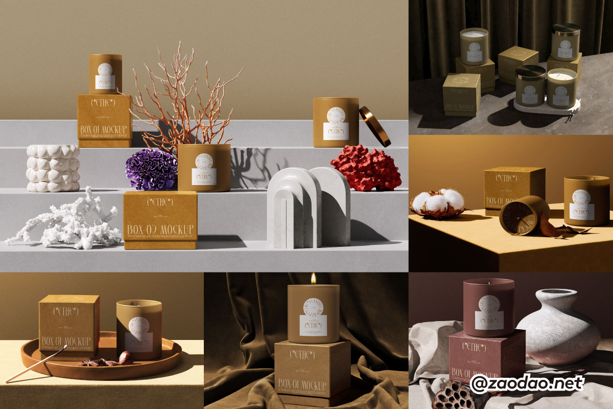 7款高级自然侘寂风香薰蜡烛礼盒包装设计作品展示效果图ps样机 ETHE – Box & Candle Mockups V1 by Creatoom特色图 7款高级自然侘寂风香薰蜡烛礼盒包装设计作品展示效果图ps样机 ETHE – Box & Candle Mockups V1 by Creatoom