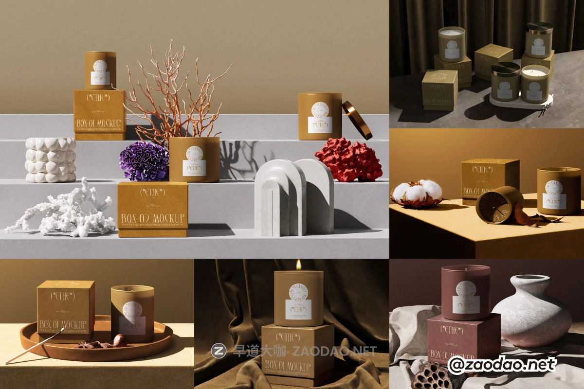 7款高级自然侘寂风香薰蜡烛礼盒包装设计作品展示效果图ps样机 ETHE – Box & Candle Mockups V1 by Creatoom插图 7款高级自然侘寂风香薰蜡烛礼盒包装设计作品展示效果图ps样机 ETHE – Box & Candle Mockups V1 by Creatoom插图