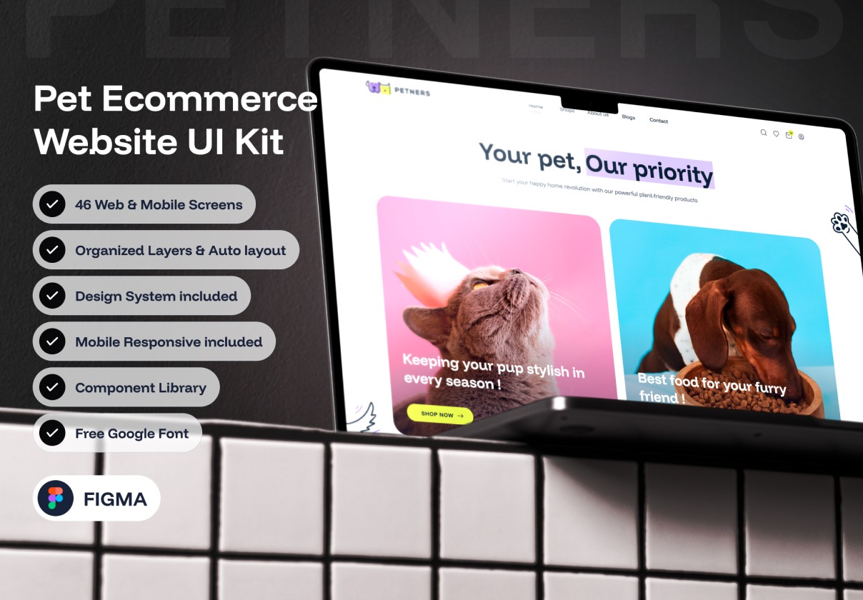46屏响应式专业宠物护理物品食品玩具商店电商网站ui界面设计figma模板ui套件 Ecommerce UI Kit for Pet shop – Figma特色图 46屏响应式专业宠物护理物品食品玩具商店电商网站ui界面设计figma模板ui套件 Ecommerce UI Kit for Pet shop – Figma