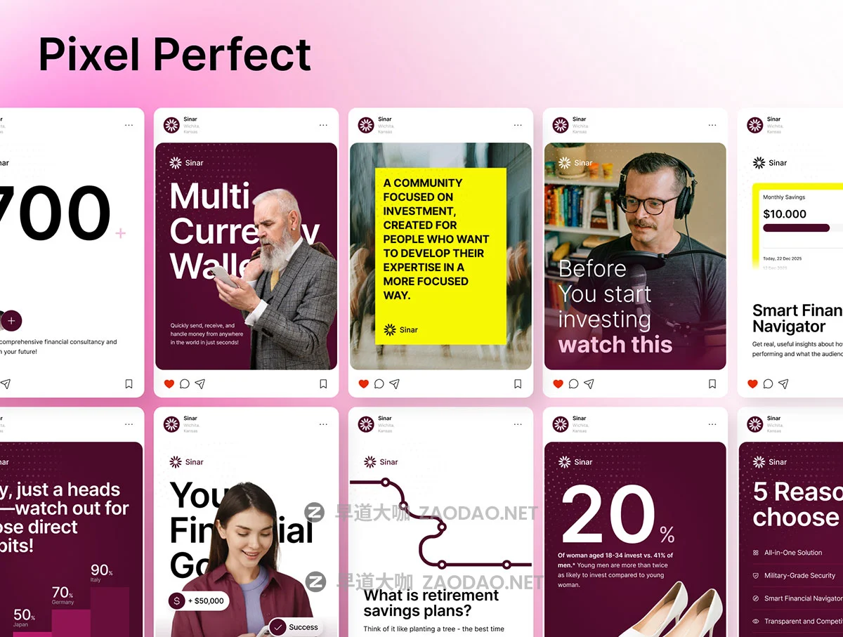 50款ins风金融理财品牌推广公众号推广电商海报设计figma模板套件 Finance Social Media Post Kit插图1 50款ins风金融理财品牌推广公众号推广电商海报设计figma模板套件 Finance Social Media Post Kit插图1