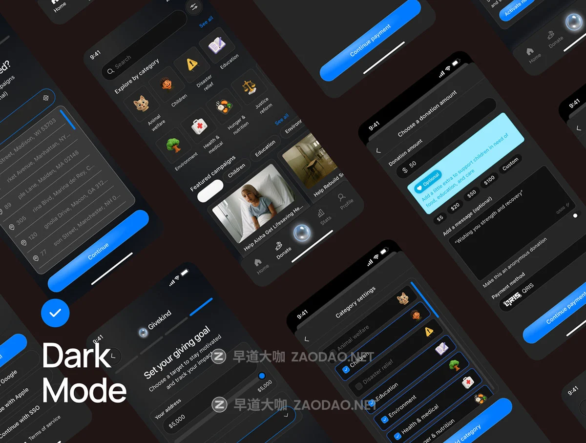 100屏物流快递送货外卖跑腿服务跟踪app应用程序figma模板ui套件设计素材 GiveKind – Charity Mobile App UI KIT插图3 100屏物流快递送货外卖跑腿服务跟踪app应用程序figma模板ui套件设计素材 GiveKind – Charity Mobile App UI KIT插图3
