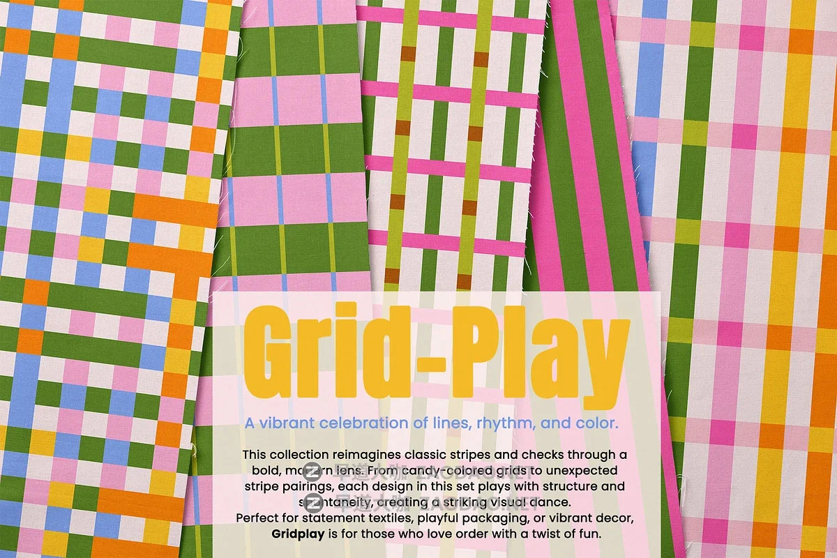 50款现代经典北欧几何撞色格纹四方连续无缝拼接图案纹样矢量素材 Grid Play – Stripes & Plaids Seamless Patterns插图3 50款现代经典北欧几何撞色格纹四方连续无缝拼接图案纹样矢量素材 Grid Play – Stripes & Plaids Seamless Patterns插图3