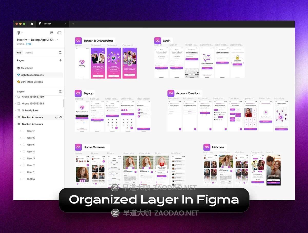 100屏双配色附近约会交友聊天社交app应用程序figma模板ui界面套件设计素材 Heartly — Modern Dating App UI Kit插图4 100屏双配色附近约会交友聊天社交app应用程序figma模板ui界面套件设计素材 Heartly — Modern Dating App UI Kit插图4