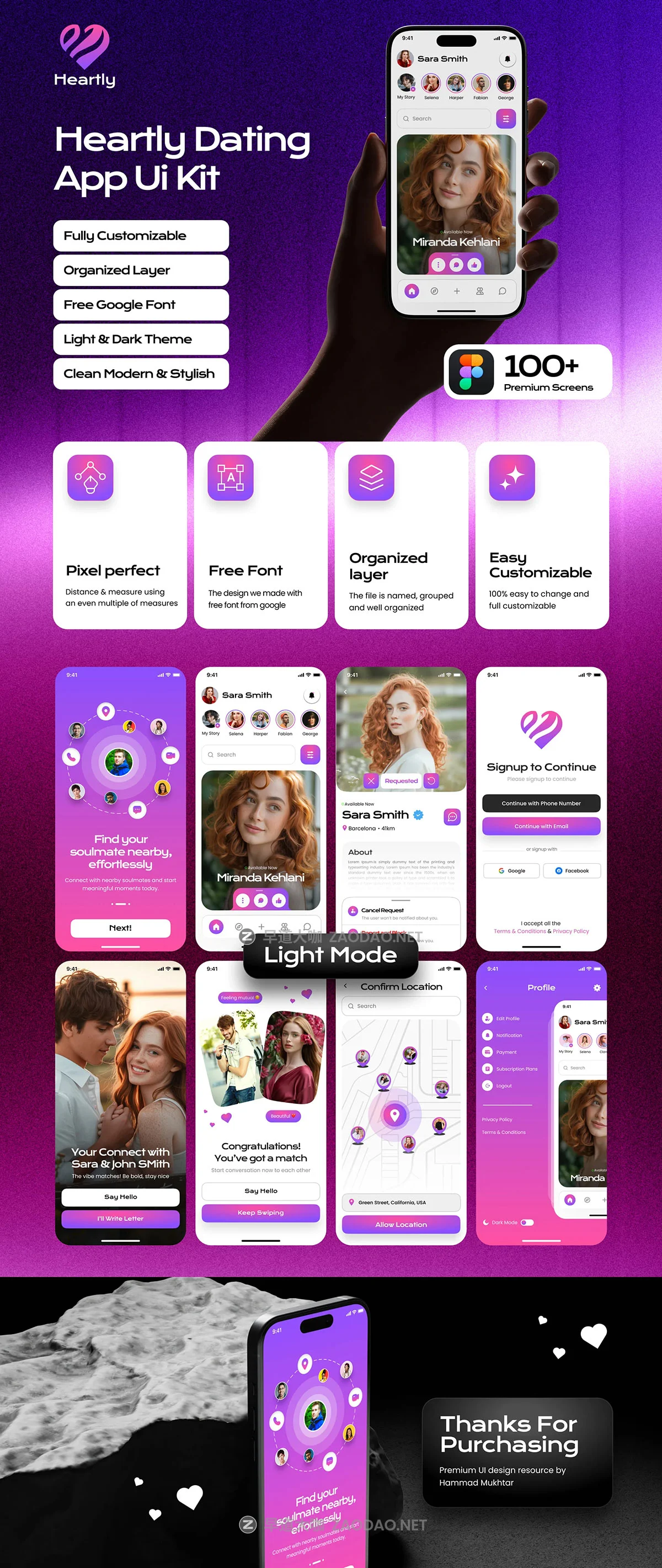 100屏双配色附近约会交友聊天社交app应用程序figma模板ui界面套件设计素材 Heartly — Modern Dating App UI Kit插图6 100屏双配色附近约会交友聊天社交app应用程序figma模板ui界面套件设计素材 Heartly — Modern Dating App UI Kit插图6