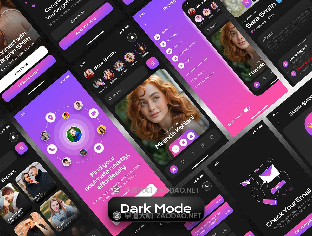 100屏双配色附近约会交友聊天社交app应用程序figma模板ui界面套件设计素材 Heartly — Modern Dating App UI Kit插图2 100屏双配色附近约会交友聊天社交app应用程序figma模板ui界面套件设计素材 Heartly — Modern Dating App UI Kit插图2