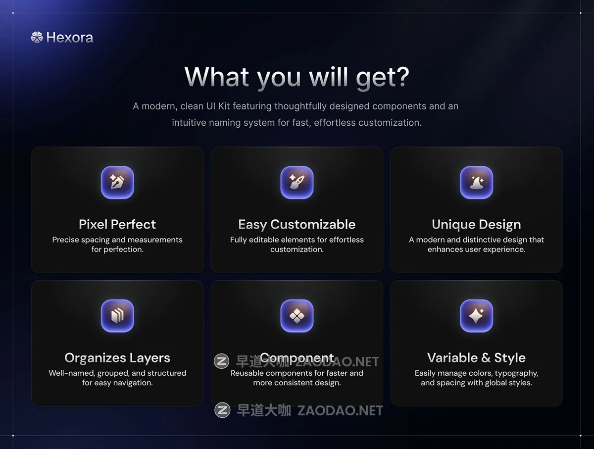 40+屏暗调网络科技数据库软件服务平台SaaS网站UI界面设计Figma模板套件 Hexora – SaaS Website Template UI Kit插图2 40+屏暗调网络科技数据库软件服务平台SaaS网站UI界面设计Figma模板套件 Hexora – SaaS Website Template UI Kit插图2