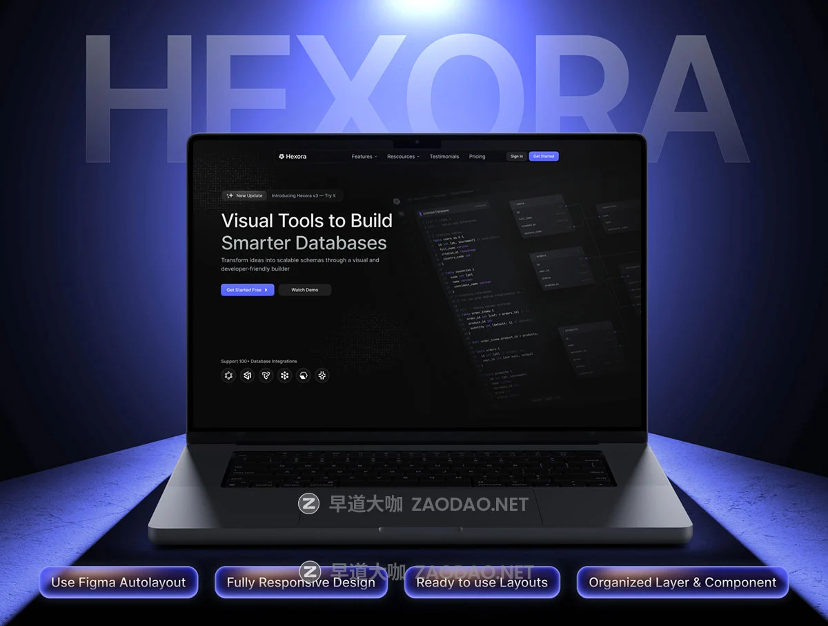 40+屏暗调网络科技数据库软件服务平台SaaS网站UI界面设计Figma模板套件 Hexora – SaaS Website Template UI Kit插图1 40+屏暗调网络科技数据库软件服务平台SaaS网站UI界面设计Figma模板套件 Hexora – SaaS Website Template UI Kit插图1