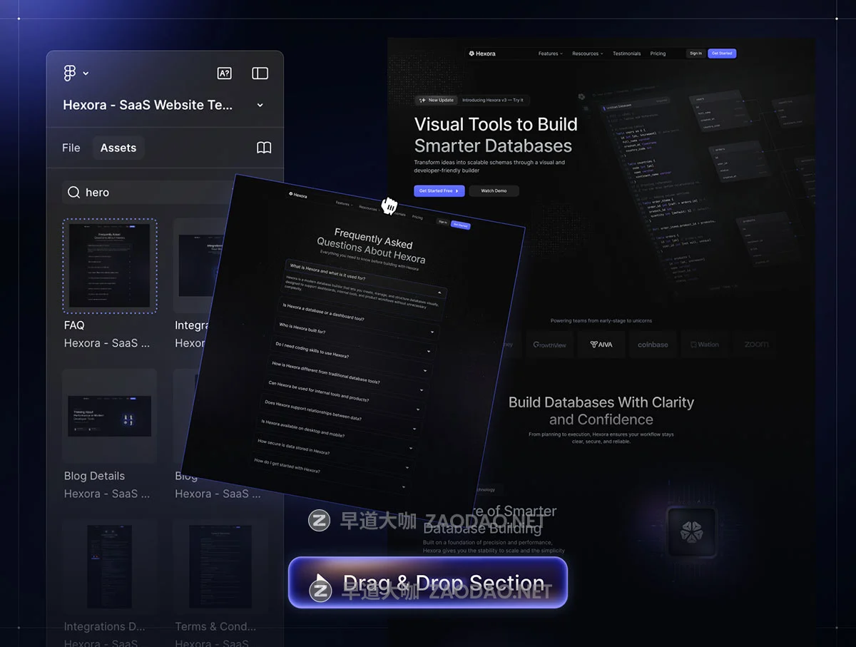 40+屏暗调网络科技数据库软件服务平台SaaS网站UI界面设计Figma模板套件 Hexora – SaaS Website Template UI Kit插图6 40+屏暗调网络科技数据库软件服务平台SaaS网站UI界面设计Figma模板套件 Hexora – SaaS Website Template UI Kit插图6