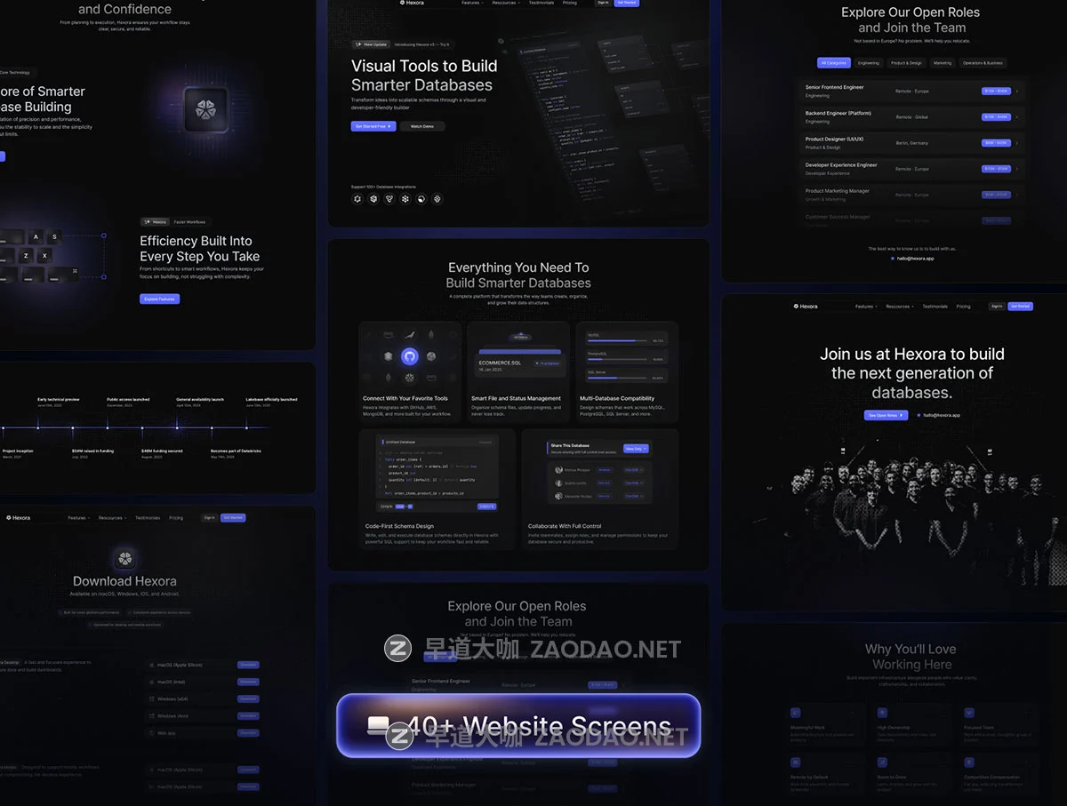 40+屏暗调网络科技数据库软件服务平台SaaS网站UI界面设计Figma模板套件 Hexora – SaaS Website Template UI Kit插图8 40+屏暗调网络科技数据库软件服务平台SaaS网站UI界面设计Figma模板套件 Hexora – SaaS Website Template UI Kit插图8