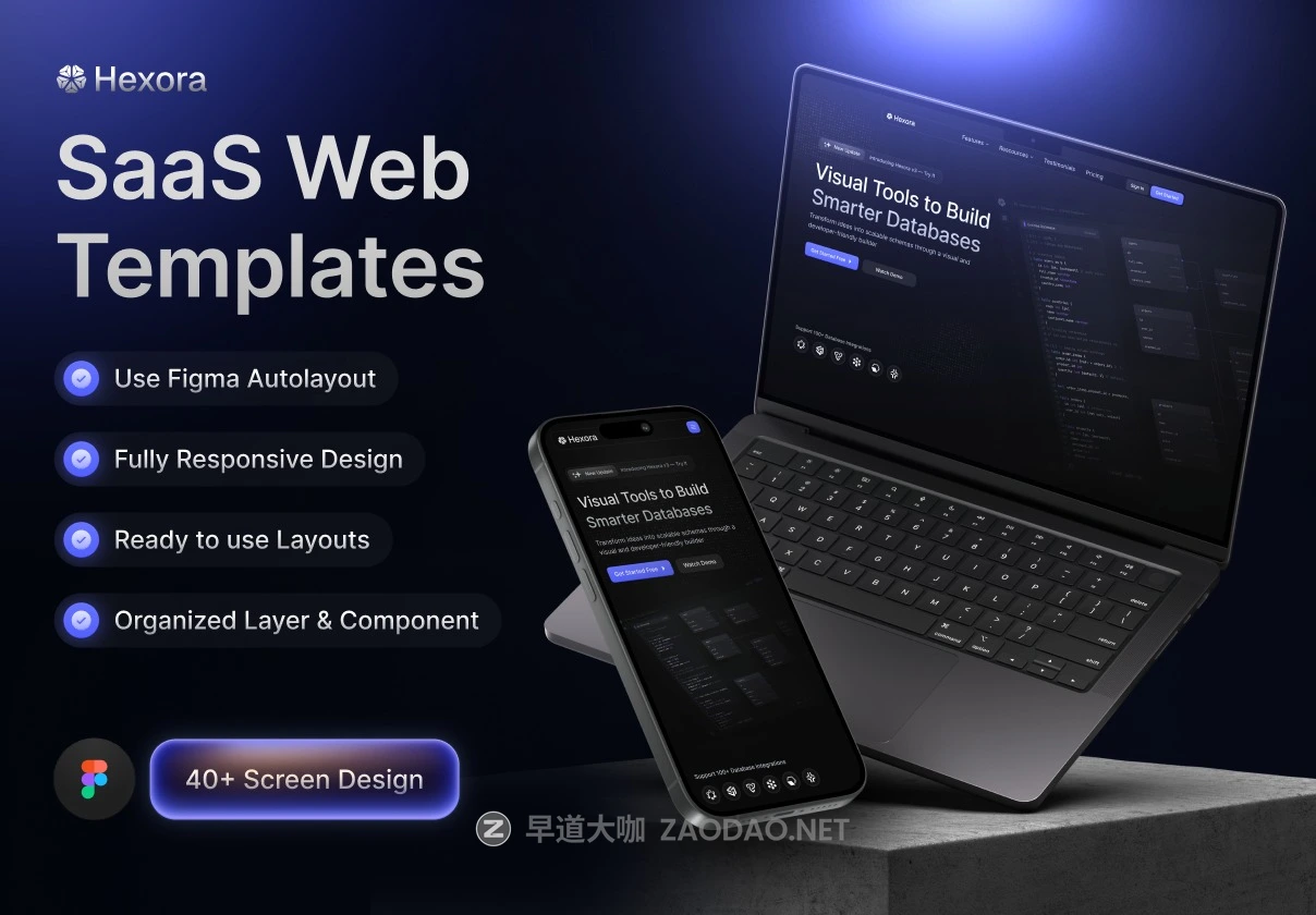 40+屏暗调网络科技数据库软件服务平台SaaS网站UI界面设计Figma模板套件 Hexora – SaaS Website Template UI Kit插图 40+屏暗调网络科技数据库软件服务平台SaaS网站UI界面设计Figma模板套件 Hexora – SaaS Website Template UI Kit插图