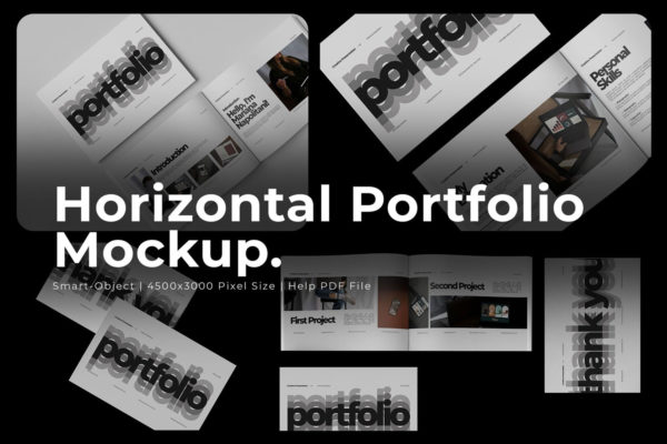 3款横版画册书籍杂志作品集设计效果图ps贴图样机mockup模板 Horizontal Portfolio Mockup特色图 3款横版画册书籍杂志作品集设计效果图ps贴图样机mockup模板 Horizontal Portfolio Mockup