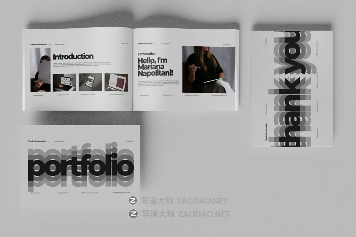 3款横版画册书籍杂志作品集设计效果图ps贴图样机mockup模板 Horizontal Portfolio Mockup插图1 3款横版画册书籍杂志作品集设计效果图ps贴图样机mockup模板 Horizontal Portfolio Mockup插图1