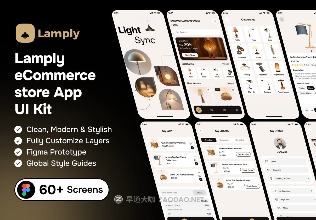 60+屏时尚现代照明灯具家具家居装饰电商移动app ui界面设计figma模板套件素材 Lamply – eCommerce Store App UI Kit插图 60+屏时尚现代照明灯具家具家居装饰电商移动app ui界面设计figma模板套件素材 Lamply – eCommerce Store App UI Kit插图