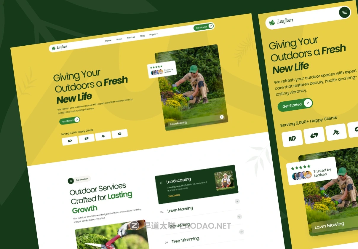 响应式园林园艺户外服务网站ui用户界面设计framer模板素材 Leafxen – Landscaping & Gardening Template插图 响应式园林园艺户外服务网站ui用户界面设计framer模板素材 Leafxen – Landscaping & Gardening Template插图