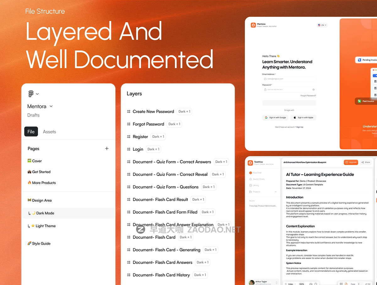 AI智能学习笔记幻灯片PPT图片论文生成网站UI界面设计figma模板 Mentora – AI Tutor & Smart Note-Taking App UI Kit插图6 AI智能学习笔记幻灯片PPT图片论文生成网站UI界面设计figma模板 Mentora – AI Tutor & Smart Note-Taking App UI Kit插图6