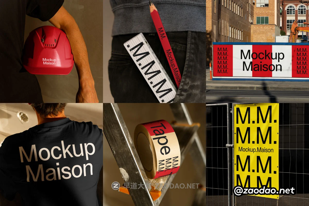 7款工程建筑品牌vi形象设计铅笔尺子围挡胶带安全帽T恤设计展示psd样机模板 Mockup.Maison – Builder Collection P1插图 7款工程建筑品牌vi形象设计铅笔尺子围挡胶带安全帽T恤设计展示psd样机模板 Mockup.Maison – Builder Collection P1插图