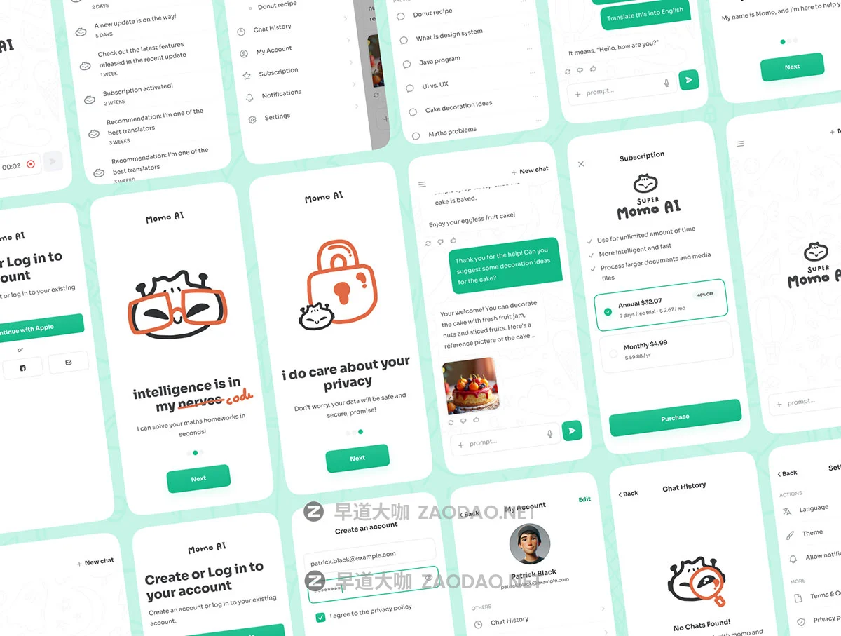 80+屏双配色AI智能聊天机器人图像视频生成SaaS订阅服务app ui界面设计figma模板套件 Momo AI – Chatbot UI Kit插图7 80+屏双配色AI智能聊天机器人图像视频生成SaaS订阅服务app ui界面设计figma模板套件 Momo AI – Chatbot UI Kit插图7