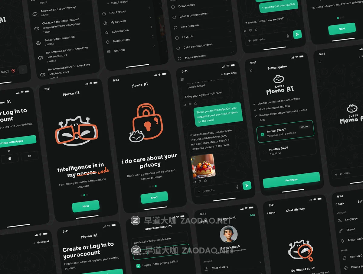 80+屏双配色AI智能聊天机器人图像视频生成SaaS订阅服务app ui界面设计figma模板套件 Momo AI – Chatbot UI Kit插图5 80+屏双配色AI智能聊天机器人图像视频生成SaaS订阅服务app ui界面设计figma模板套件 Momo AI – Chatbot UI Kit插图5
