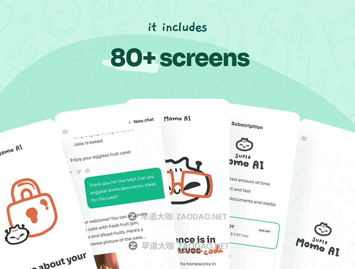 80+屏双配色AI智能聊天机器人图像视频生成SaaS订阅服务app ui界面设计figma模板套件 Momo AI – Chatbot UI Kit插图1 80+屏双配色AI智能聊天机器人图像视频生成SaaS订阅服务app ui界面设计figma模板套件 Momo AI – Chatbot UI Kit插图1