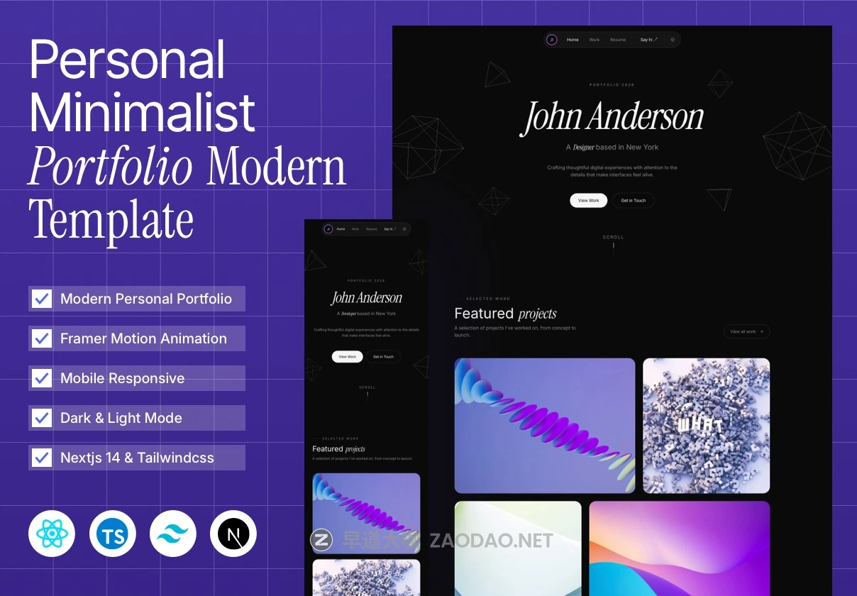 响应式双配色摄影设计师作品集案例展示网站布局Next.js源码模板素材 Personal Portfolio Template – Modern Next.js & Framer Motion插图 响应式双配色摄影设计师作品集案例展示网站布局Next.js源码模板素材 Personal Portfolio Template – Modern Next.js & Framer Motion插图