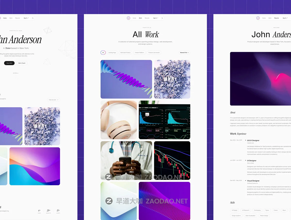 响应式双配色摄影设计师作品集案例展示网站布局Next.js源码模板素材 Personal Portfolio Template – Modern Next.js & Framer Motion插图3 响应式双配色摄影设计师作品集案例展示网站布局Next.js源码模板素材 Personal Portfolio Template – Modern Next.js & Framer Motion插图3