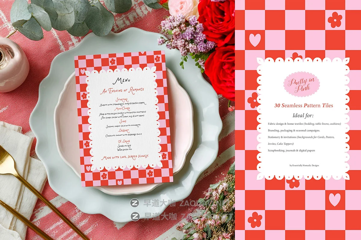 30款粉红色俏皮经典格子条纹蝴蝶结心形花卉png/ai矢量图案设计素材 Pretty In Pink – Seamless Pattern Collection插图3 30款粉红色俏皮经典格子条纹蝴蝶结心形花卉png/ai矢量图案设计素材 Pretty In Pink – Seamless Pattern Collection插图3