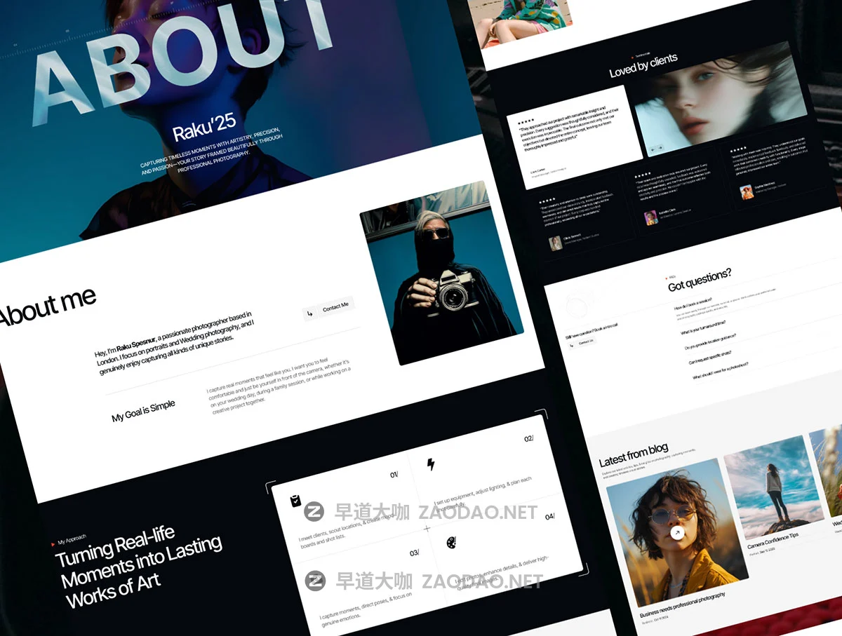 高级响应式设计案例作品集摄影工作室网站版面布局framer模板素材 Raku 24 — Framer Photography template插图1 高级响应式设计案例作品集摄影工作室网站版面布局framer模板素材 Raku 24 — Framer Photography template插图1