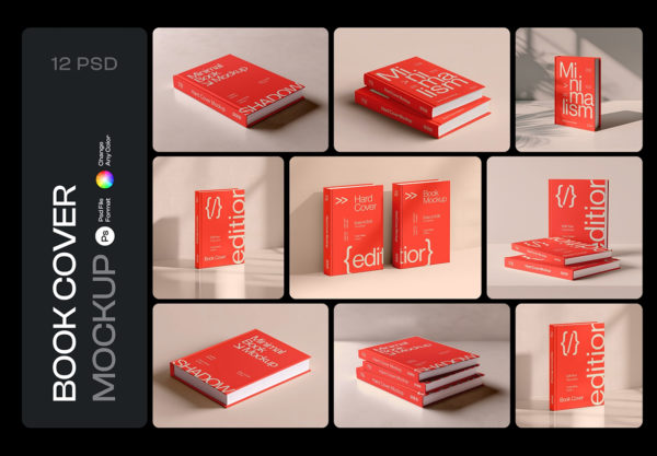 12款逼真精装书籍画册封面设计展示效果图psd样机mockup模板素材 Realistic Hard Book Cover Mockup Set – 12 Scene特色图 12款逼真精装书籍画册封面设计展示效果图psd样机mockup模板素材 Realistic Hard Book Cover Mockup Set – 12 Scene