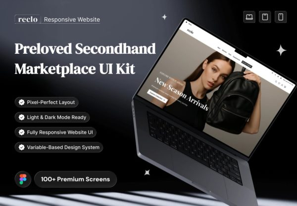 100+屏响应式二手奢侈品包包帽子电商网站用户ui界面设计figma模板素材 Reclo – Responsive Preloved Secondhand Marketplace Website UI Kit特色图 100+屏响应式二手奢侈品包包帽子电商网站用户ui界面设计figma模板素材 Reclo – Responsive Preloved Secondhand Marketplace Website UI Kit