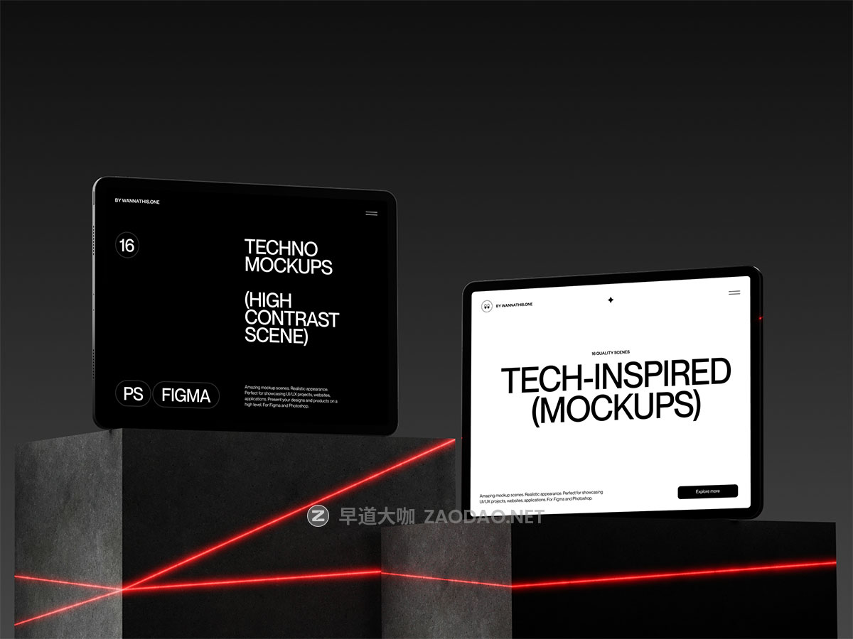 16款暗黑工业风苹果iPhone手机iPad平板MacBook电脑ui作品集贴图psd/figma样机模板 Wannathis – Laser light Apple device mockups插图11 16款暗黑工业风苹果iPhone手机iPad平板MacBook电脑ui作品集贴图psd/figma样机模板 Wannathis – Laser light Apple device mockups插图11