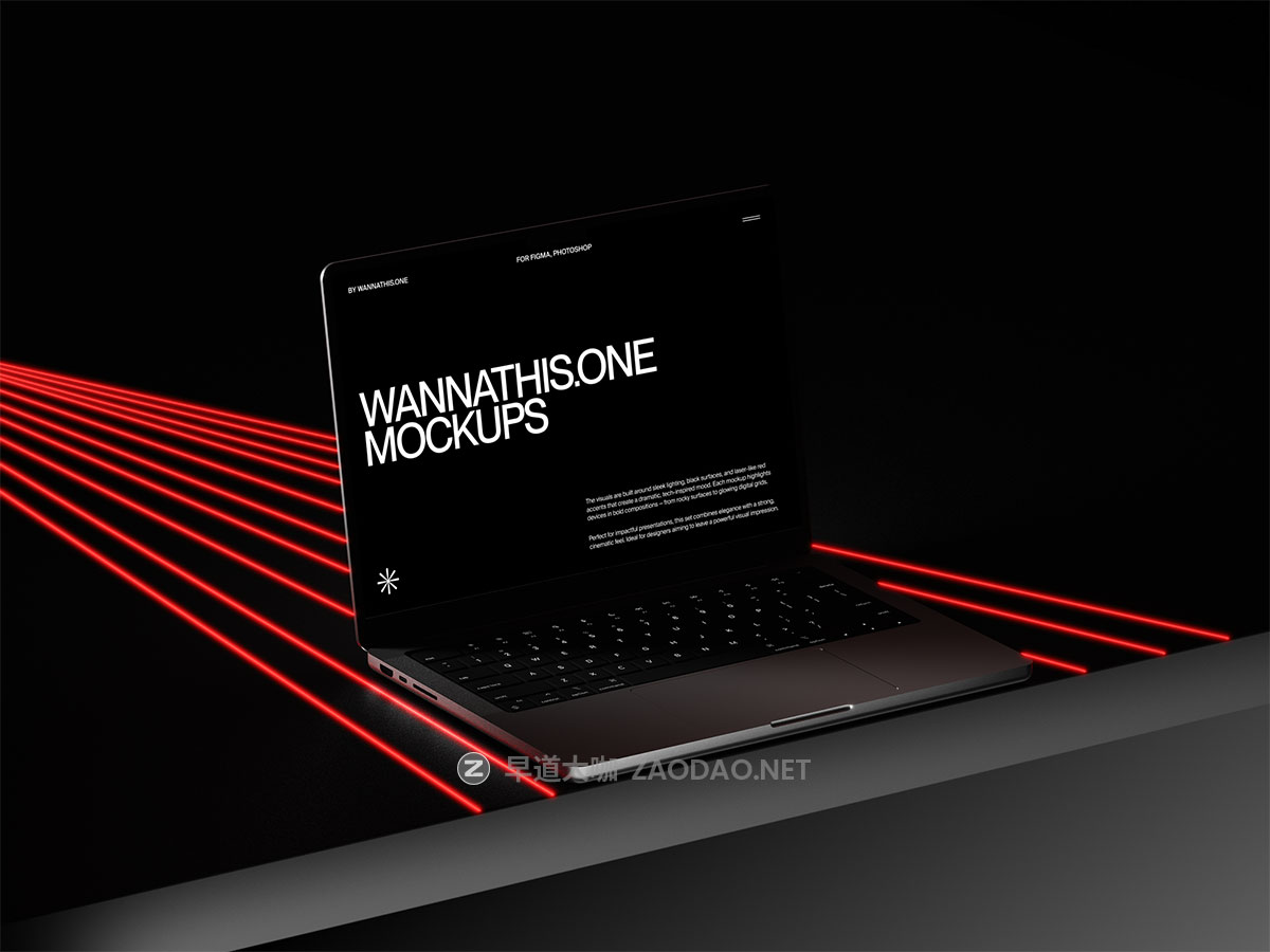16款暗黑工业风苹果iPhone手机iPad平板MacBook电脑ui作品集贴图psd/figma样机模板 Wannathis – Laser light Apple device mockups插图7 16款暗黑工业风苹果iPhone手机iPad平板MacBook电脑ui作品集贴图psd/figma样机模板 Wannathis – Laser light Apple device mockups插图7