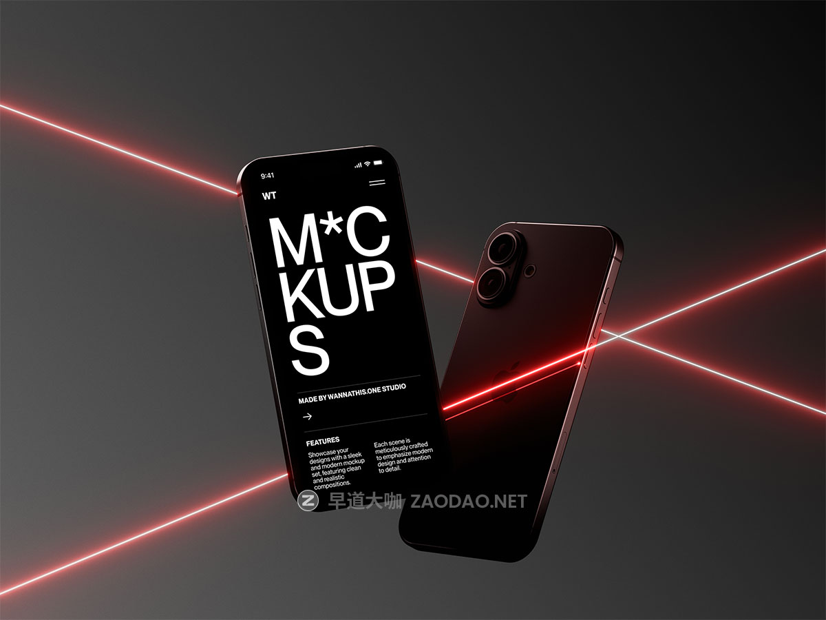 16款暗黑工业风苹果iPhone手机iPad平板MacBook电脑ui作品集贴图psd/figma样机模板 Wannathis – Laser light Apple device mockups插图2 16款暗黑工业风苹果iPhone手机iPad平板MacBook电脑ui作品集贴图psd/figma样机模板 Wannathis – Laser light Apple device mockups插图2