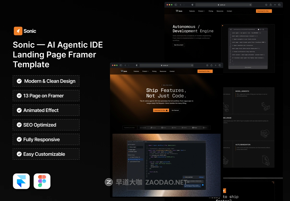 暗黑响应式AI智能产品服务SaaS平台网站用户界面ui设计figma/framer模板 Sonic — AI Agentic IDE Framer Template插图 暗黑响应式AI智能产品服务SaaS平台网站用户界面ui设计figma/framer模板 Sonic — AI Agentic IDE Framer Template插图