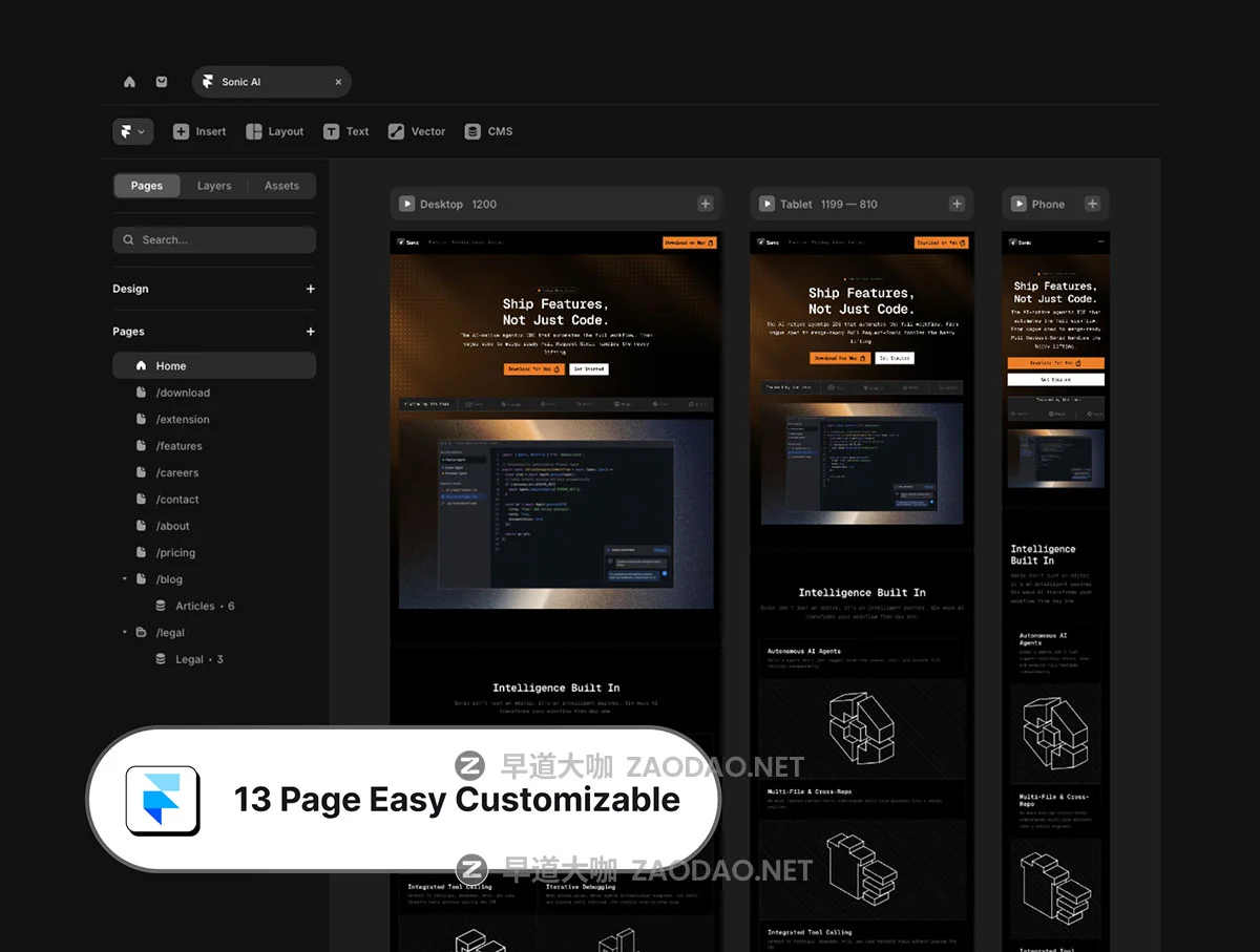 暗黑响应式AI智能产品服务SaaS平台网站用户界面ui设计figma/framer模板 Sonic — AI Agentic IDE Framer Template插图3 暗黑响应式AI智能产品服务SaaS平台网站用户界面ui设计figma/framer模板 Sonic — AI Agentic IDE Framer Template插图3