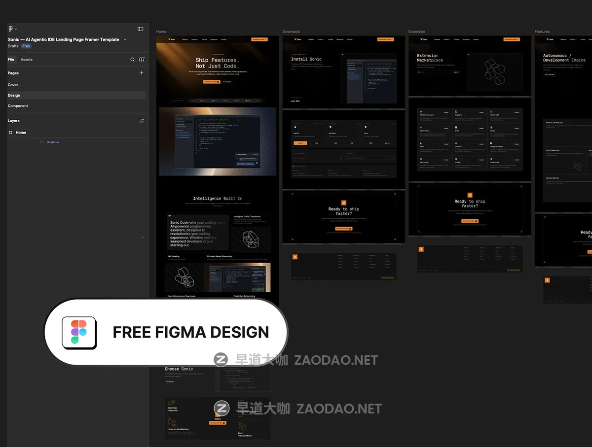 暗黑响应式AI智能产品服务SaaS平台网站用户界面ui设计figma/framer模板 Sonic — AI Agentic IDE Framer Template插图5 暗黑响应式AI智能产品服务SaaS平台网站用户界面ui设计figma/framer模板 Sonic — AI Agentic IDE Framer Template插图5