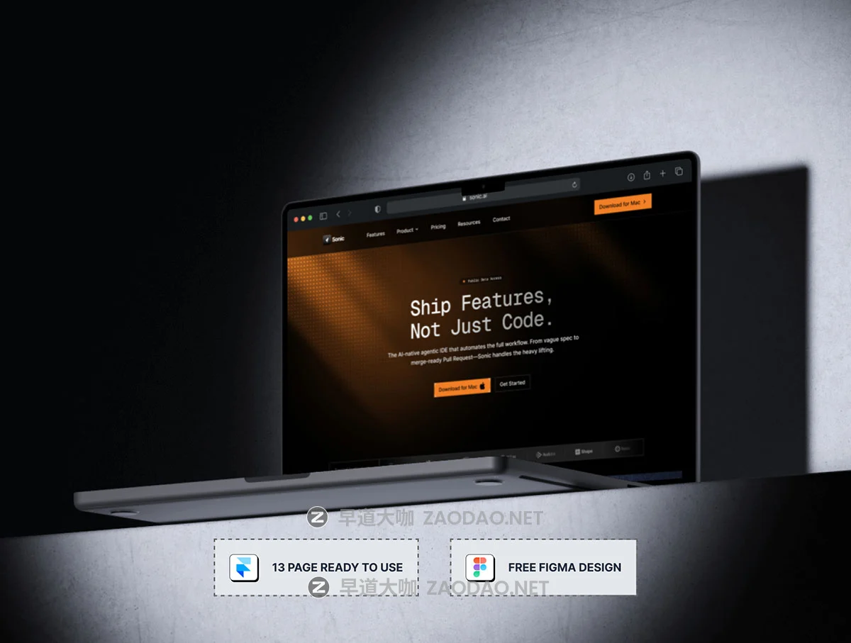 暗黑响应式AI智能产品服务SaaS平台网站用户界面ui设计figma/framer模板 Sonic — AI Agentic IDE Framer Template插图1 暗黑响应式AI智能产品服务SaaS平台网站用户界面ui设计figma/framer模板 Sonic — AI Agentic IDE Framer Template插图1