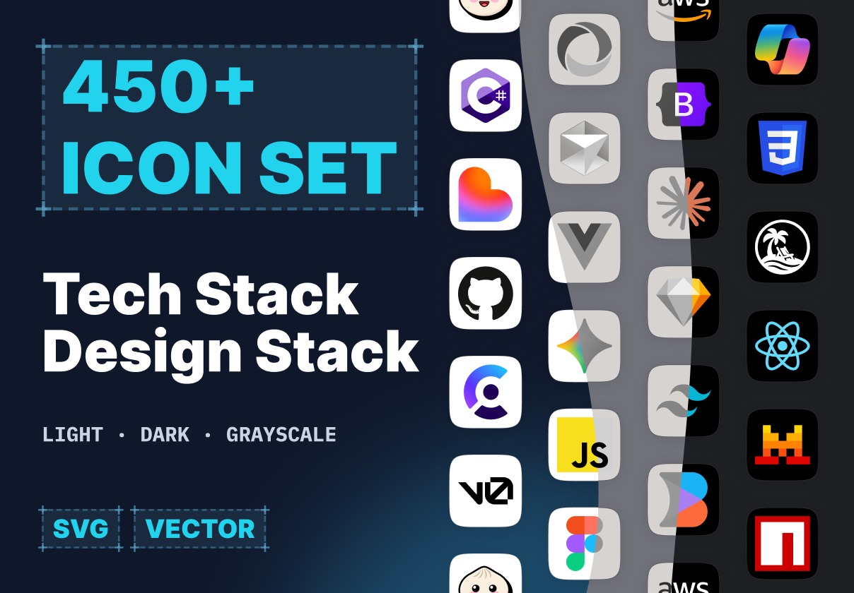 450款云服务前端框架设计软件协作工具商标logo图标figma格式素材 Tech & Design Stack Icons — 450 ...