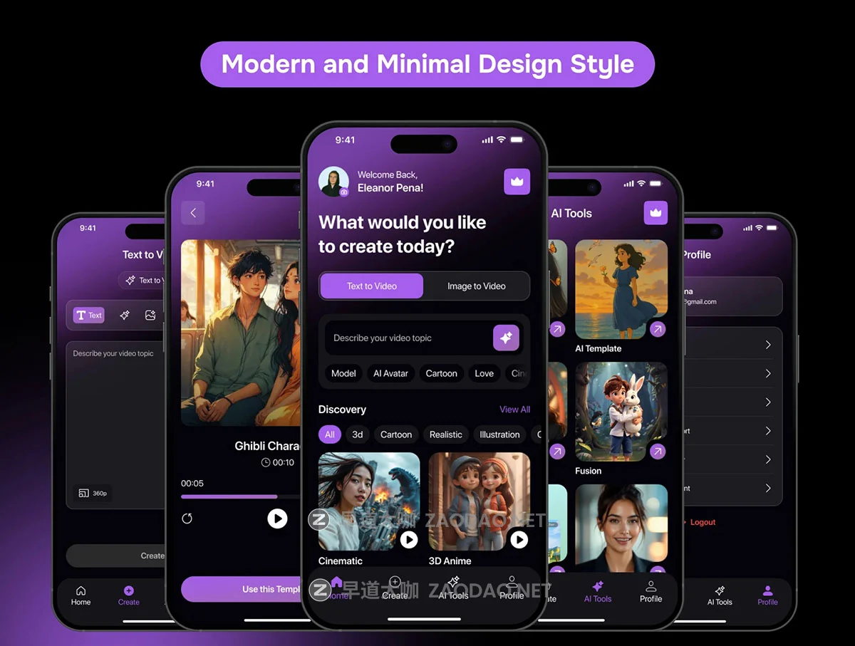 65+屏AI智能短视频电影vlog生成器移动订阅功能app ui界面设计figma模板套件 Vidory AI Video Generator App UI Kit插图5 65+屏AI智能短视频电影vlog生成器移动订阅功能app ui界面设计figma模板套件 Vidory AI Video Generator App UI Kit插图5