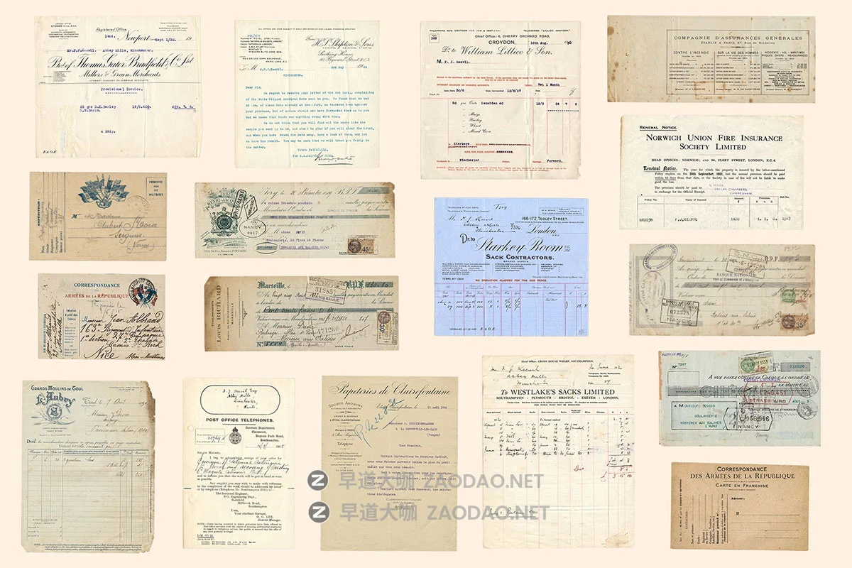 78款复古做旧国外信纸表单支票收据发票古董手稿png免抠图片素材 Vintage Ephemera Collection插图9 78款复古做旧国外信纸表单支票收据发票古董手稿png免抠图片素材 Vintage Ephemera Collection插图9