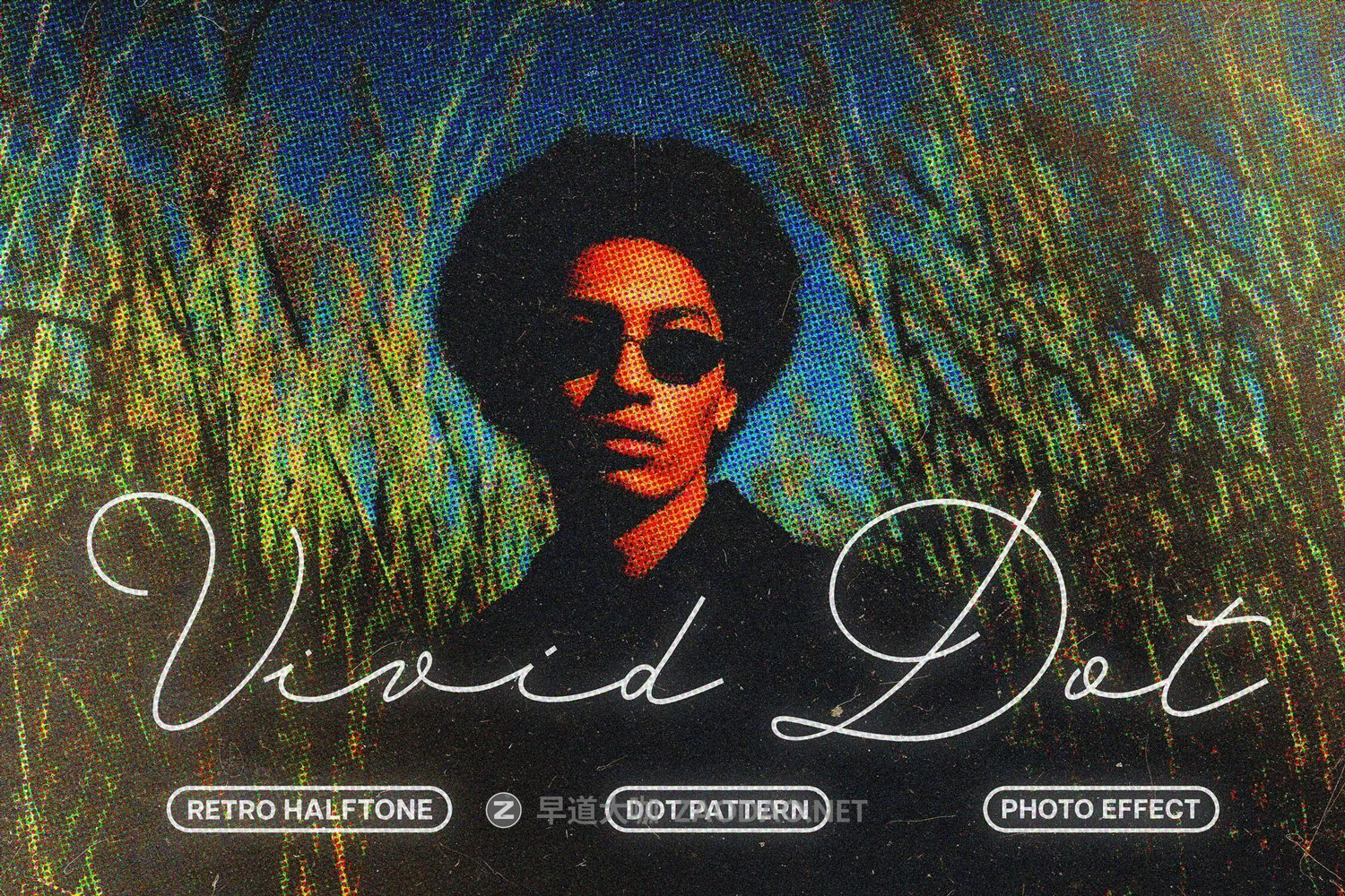 复古做旧灰尘划痕半色调颗粒纹理人像照片修改ps特效滤镜插件样机 Vivid Dot Halftone Photo Effect插图 复古做旧灰尘划痕半色调颗粒纹理人像照片修改ps特效滤镜插件样机 Vivid Dot Halftone Photo Effect插图