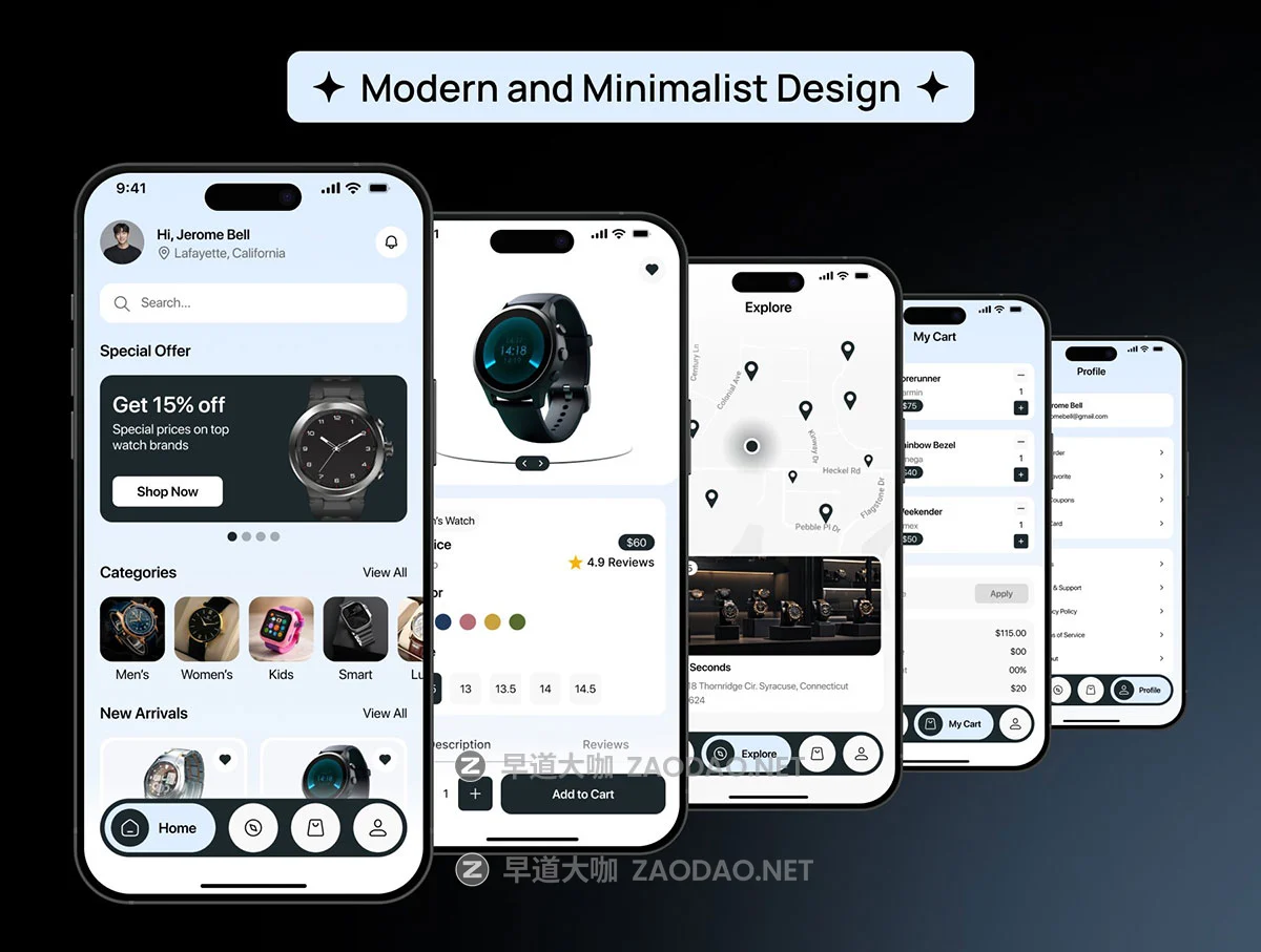 65+屏奢侈品智能手表电子产品商城app用户界面设计figma模板ui套件素材 Watch E-commerce Mobile App UI Kit插图5 65+屏奢侈品智能手表电子产品商城app用户界面设计figma模板ui套件素材 Watch E-commerce Mobile App UI Kit插图5